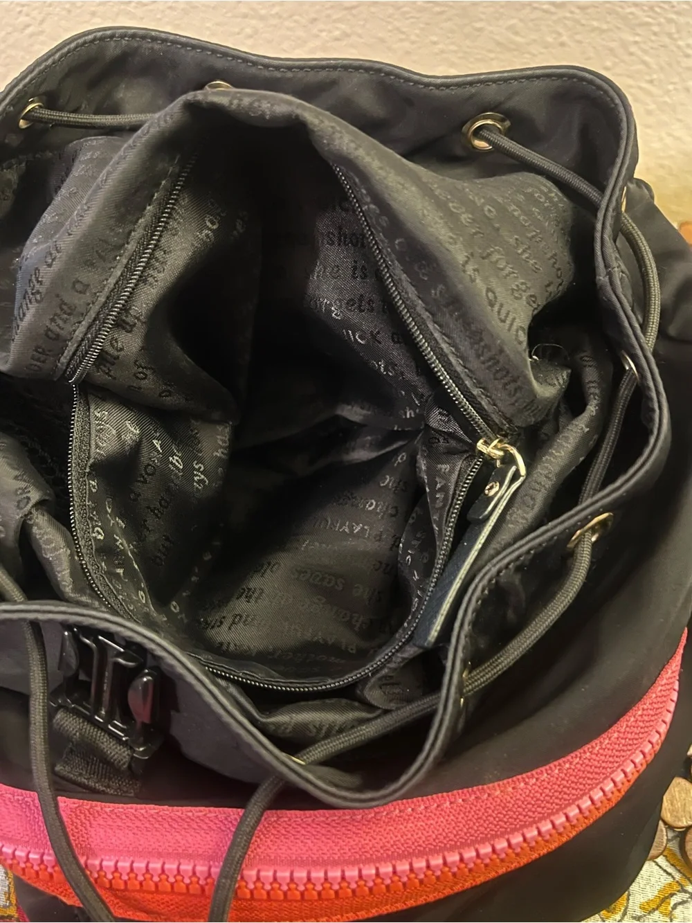 Kate Spade Clark Court Matty Backpack Nylon Black Pink Red Stripe